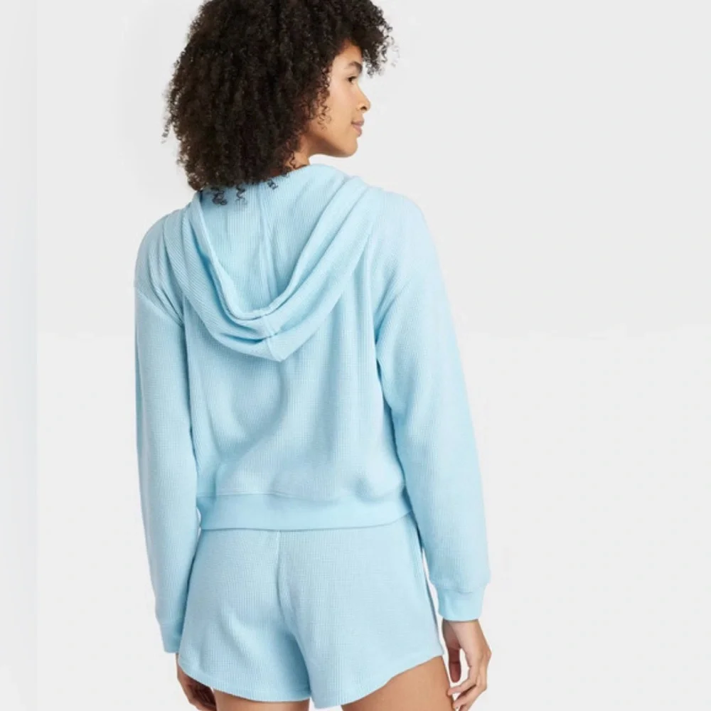 Auden Light Blue Waffle Knit Hoodie & Shorts Set Plus 4X NWT - Picture 2 of 11